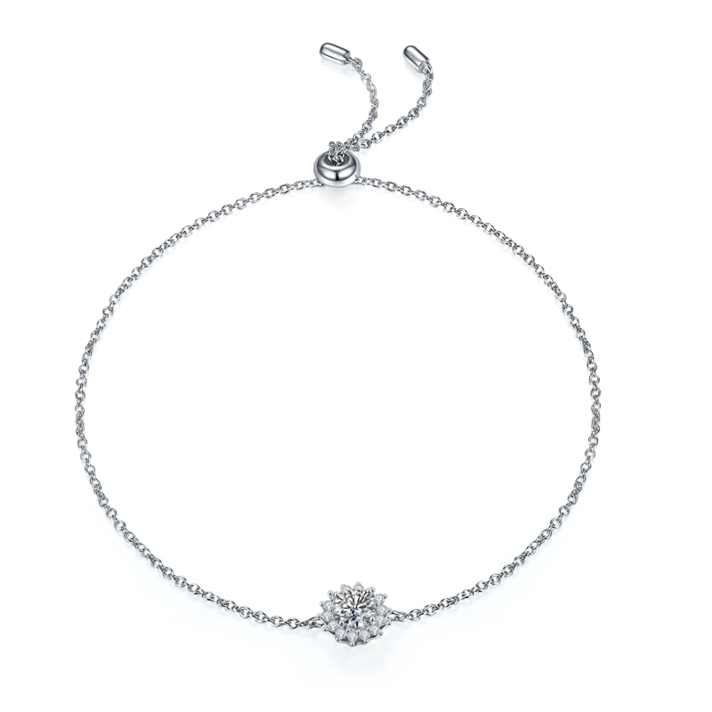 太阳花S925银镀白金MoissanitePendantStud Earring套装